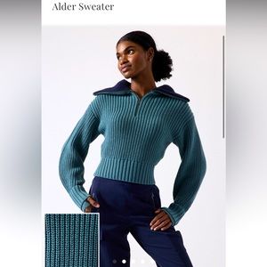 Athleta Alder Sweater, quarter zip, deep ocean teal XXS new with tags